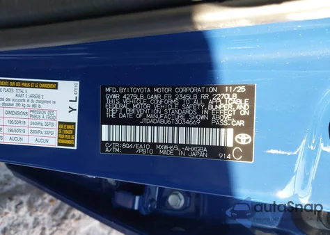 2026 Toyota Prius Xle Awd-E z USA, uszkodzony, nr VIN JTDADABU6T3034669